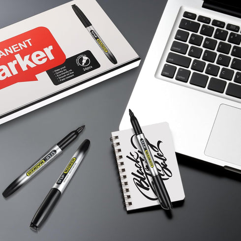 Black Permanent Markers Bulk - 24 Pack Fine Point Permanent Markers for Plastic Glass Metal Wood, Quick Dry Waterproof Permanent Markers Fine Tip ...