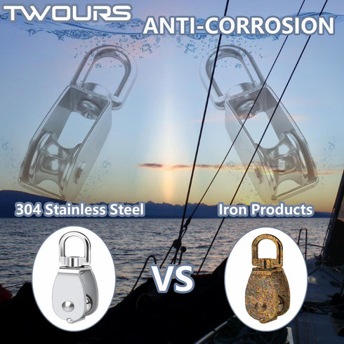 Pulley 304 Stainless Steel Single Pulley Block M20 Small Heavy Duty Swivel Bearing Pulley System for Rigging, Lifting, Cargo Transportation,Gym Eq...