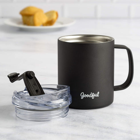 Goodful Travel Mug, Stainless Steel Insulated, Double Wall Vacuum Sealed Coffee Cup with Leak Proof Lid, 14 Ounce, Gray...
