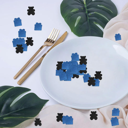 Amibishi 120pcs Bear and Gift Confetti for Baby Shower, Kids Boys Birthday Party Supplies Scatters, 1st Birthday Party Table Decoration, Gender Re...