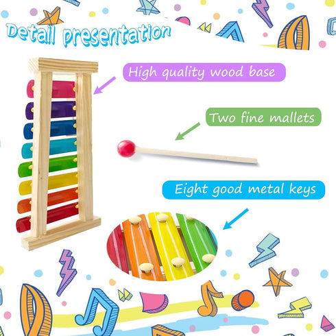 Wooden Xylophone for Kids,Toddler Xylophone Toy with 2 Child Safe Mallets,8 Diatonic Keys Musical Instruments for Preschoolers Educational Toys,Gi...