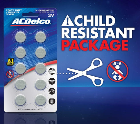 Powermax ACDelco CR2032 3V Lithium Coin Cell Battery, Watch and Electronics Button Batteries, Silver, 10 Count...
