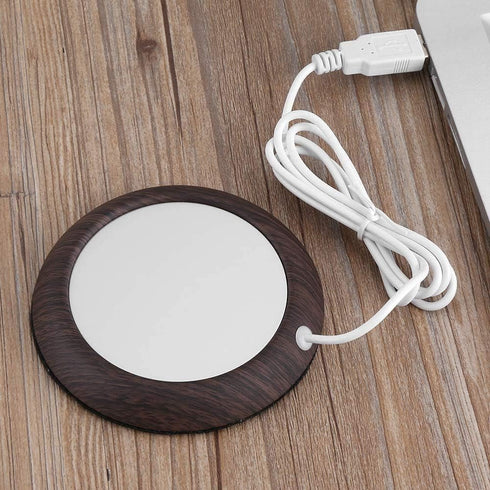 USB Cup Warmer Coaster Coffee Mug Warmer for Desk, Heating Pad Desktop Wood Grain Heat Beverage Mug Mat Tea Coffee Heater Pad for Home & Office(Da...
