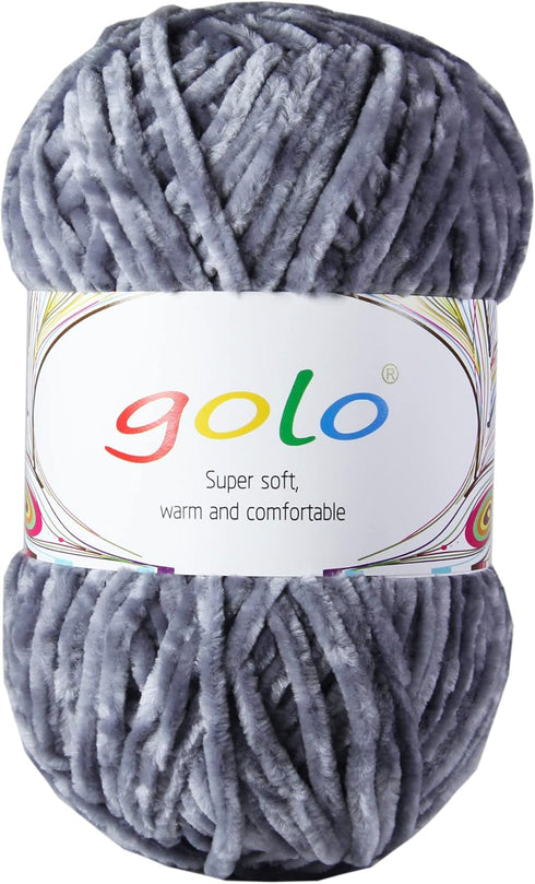 golo Chenille Yarn for Baby Blanket Yarn 3.5 oz Soft Chenille Yarn for Hand Knitting Gray Yarn...