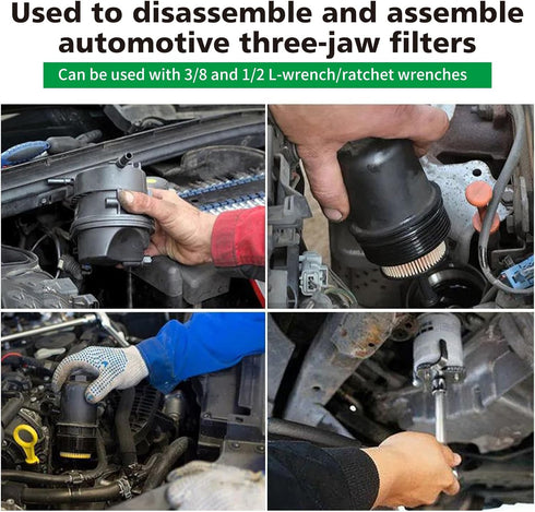 1 PC Round Foot Oil Grid Filter Wrench, 4.92" x 2.36" 3-Jaw Oil Filter Wrench, Extra Thick Double Tab Heavy Duty Oil Filter Removal Tool, For Larg...