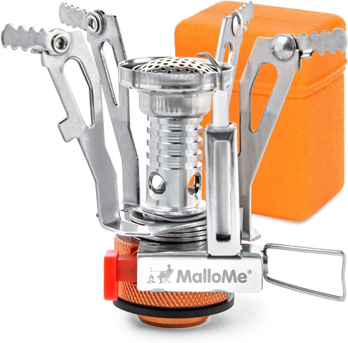 MalloMe Backpacking Stove - Portable Camping Stove - Small Backpack Camp Single Burner for Propane Butane Isobutane Fuel Canister - Mini Pocket Ro...