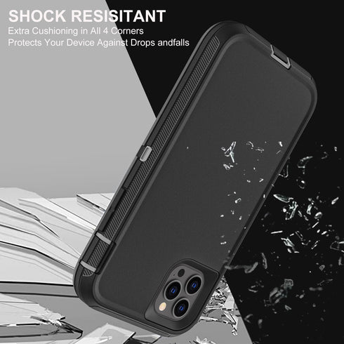for iPhone 11 Pro Max Case, Military Grade 3 in 1 Heavy Duty Shockproof/Drop Proof/Dust Proof Case with 2Pcs Tempered Glass Screen Protector (Blac...