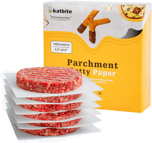 Katbite Hamburger Patty Paper 1000Pcs, 5.5"x5.5" Non Stick Parchment Paper Squares Sheets for Patty Seperate, Burger Press, Ground Beef, Freezing ...