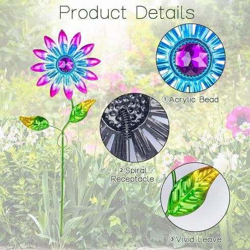4 Pcs Metal Flower Garden Stakes, 16.3inch Outdoor Garden Decor Metal Flower Stick for Patio, Lawn, Yard, Pathway...