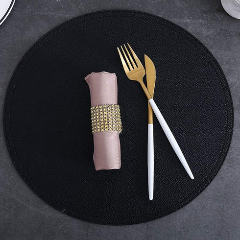 Faux Leather Round Placemats and Coasters, Disko Table Mats and Drink Spills Coasters, Easy to Clean, Double Stitched for Kitchen Dining Table, Di...