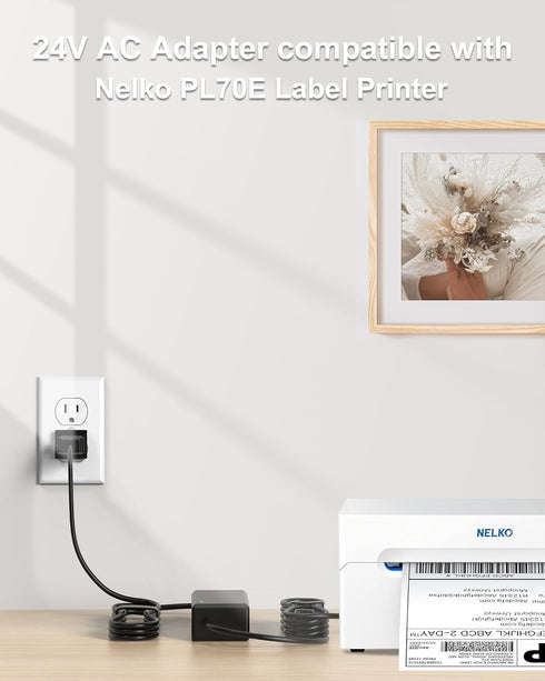 24V Power Supply Compatible with Nelko PL70E Bluetooth Thermal Shipping Label Printer Power Adapter Compatible with Nelko Wireless 4x6 Shipping La...