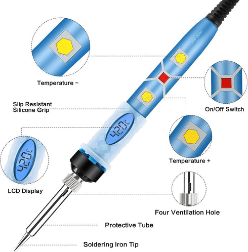 Soldering Iron Kit Electronics, SREMTCH 80W Digital LCD Adjustable Temperature Welding Tool with ON-Off Switch,10 in 1 solder gun...