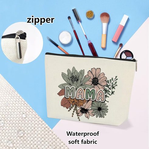 Mama Makeup Bag Retro Flowers Floral Mother Makeup Bag Cosmetic Bag Small Zipper Pouch Mother Appreciation Gifts Birthday...