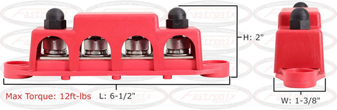 Fastronix 5/16" 4 Stud Stainless Steel Power Distribution Block with Cover...