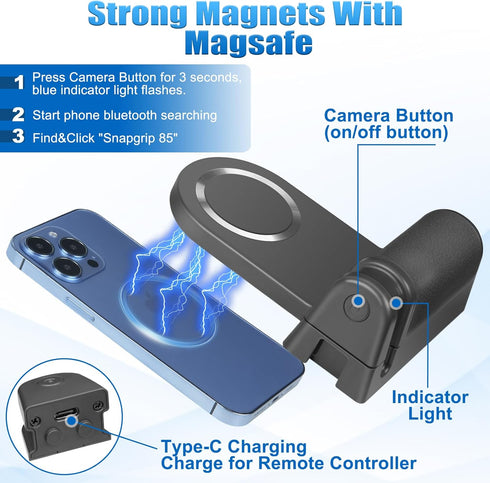 Magnetic Camera Handle Bluetooth Bracket - for Magsafe Tripod Mount Smartphone Camera Grip Holder Stand with 1/4 Screw Cold Shoe Bluetooth Wireles...