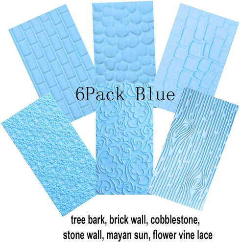 6 Pack Fondant Impression Mat Set Cake Decor Mold Set-Embossed Tree Bark/Flower/Cobblestone Texture Design Sugarcraft Decor Tool for Chocolate Cup...