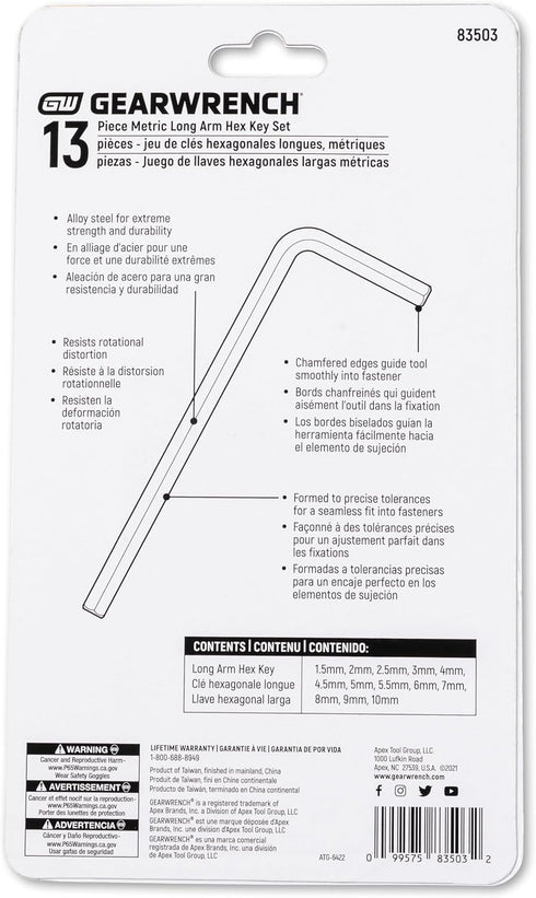GEARWRENCH 9 Piece Long Arm Metric Hex Key Set - 83519...
