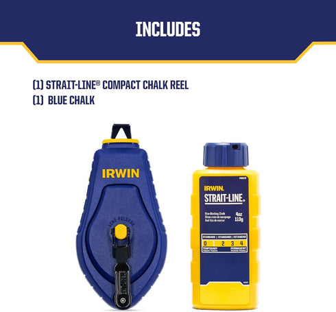 IRWIN Tools STRAIT-LINE COMPACT Chalk Reel, with Blue Chalk, 100 ft. (IWHT48440BC)...