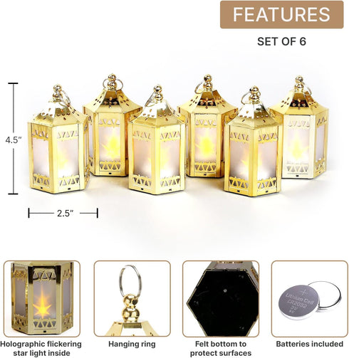 LampLust Gold Mini Lanterns for Centerpieces, 6 Pack LED Star Lantern, Batteries Included, Small Ramadan Lanterns Decorative Indoor, Ramadan Decor...