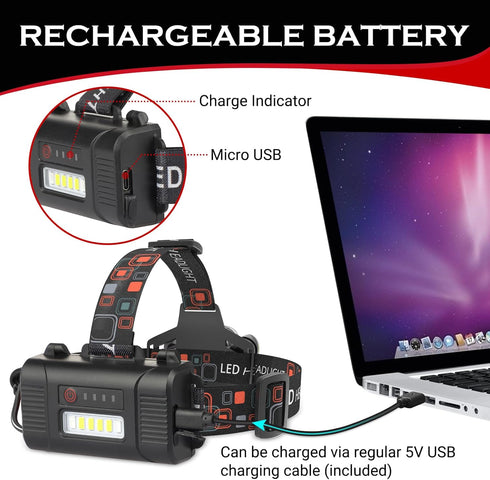 Rechargeable Headlamp, 10000 High Lumen Head Lamp, Super Bright LED Head Light Camping Accessories with Red Light, 4 Modes USB Recharge Flashlight...