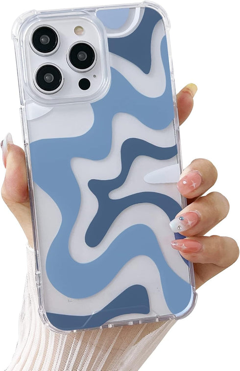 Ginkgonut Compatible with iPhone 13 Pro Case, Fashion Simple Cute Wavy Pattern Case for Women Girls Soft TPU+Hard PC Protection Case for iPhone 13...