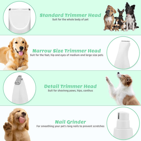 4 in 1 Dog Grooming Kit, Cordless Dog Clippers for Grooming, Low Noise Paw Trimmer Electric, Cat Hair Clippers Kit with Nail Grinder,Rechargeable ...