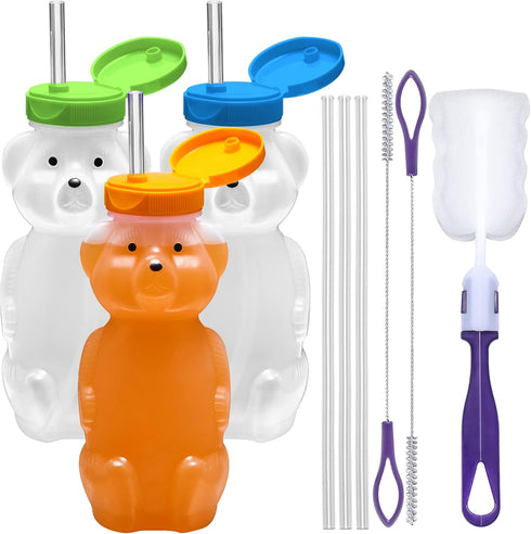 Special Supplies Honey Bear Straw Cup For Babies, 3-Pack Squeezable Therapy and Special Needs Assistive Drink Container, Spill Proof and Leak Resi...