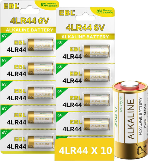 EBL 6 Volt Battery 4LR44 Dog Collar Batteries (10 Pack) 6V Alkaline Batteries 476A / PX28A / A544 / K28A / L1325...