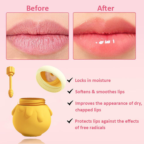 Honey Lip Mask, 3 In 1 Cute Hydrating Lip Mask for Women Girls, Honey Lip Balm with Wand, Milk Lip Masks for Dry Lips, Day and Night Night Lip Mas...