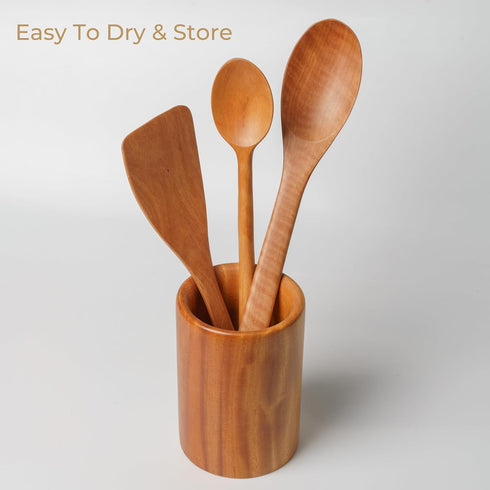 Wooden Spoons for Cooking, 3-Piece Wooden Utensil Set, Wooden Spoons and Spatula for Cooking, Serving, Natural Wood, Non-Stick, Smooth Surface, La...
