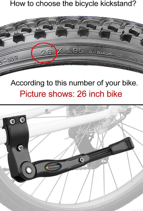 Bike Kickstand Adjustable Aluminium Alloy Bicycle Kickstand Bike Side Kickstand Fit for 22" 24" 26" 28" Mountain Bike/700 Road Bike/BMX/MTB (Black...