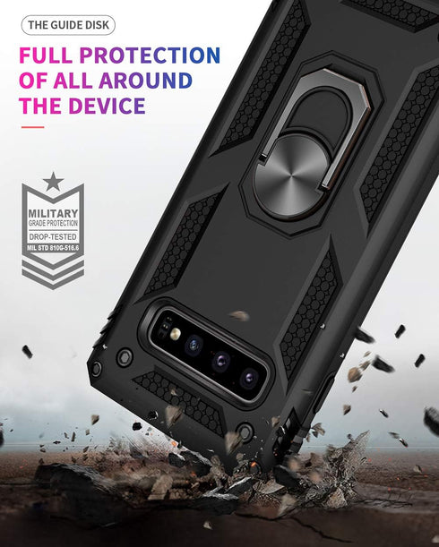 Androgate for Samsung Galaxy S10 Plus Case with HD Screen Protectors, Military-Grade Metal Ring Holder Kickstand 15ft Drop Tested Shockproof Cover...
