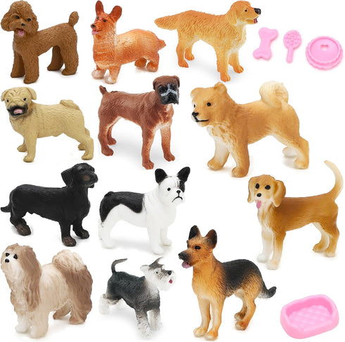 ONEST 13 Pieces Mini Dog Figurines Playset Hand Painted Tiny Dogs Realistic Detailed Plastic Puppy Figures Toys for Kids Adults...