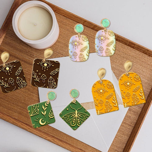 CHGCRAFT 4PCS Polymer Clay Texture Sheets Mushroom Clay Texture Mat Clay Sea Life Butterfly Dragon Pattern Pad Texture Sheets Clay Stamps Tools fo...
