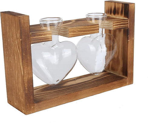 Plant Terrarium with Wooden Stand,Heart Shaped Transparent Glass Vase Flower Pot Hydroponics Plant Propagation Station for Hydroponics Plants Home...