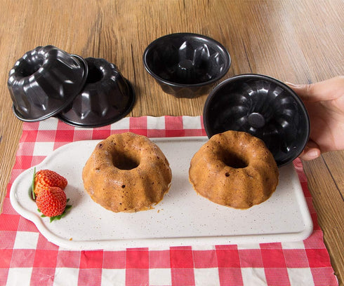 Webake 4 Inch Mini Fluted Tube Pans Nonstick Bakeware Set of 4 for Bundtlette, Angel Food Cake, Kugelhopf, Brownie...