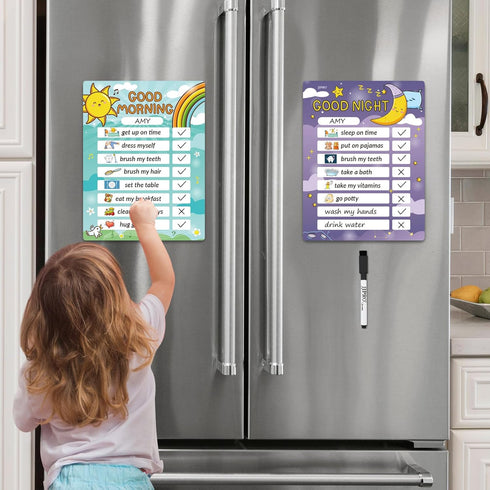 JJPRO Magnetic Kids Daily Schedule Whiteboard-Fridge Magnet to Log Bedtime Routine-Sun Morning Routine Activity Poster,Dry Erase Routine Chart Che...