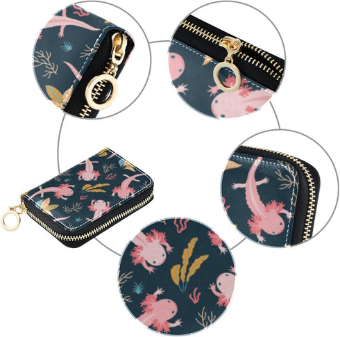 Cute Axolotl RFID Credit Card Holder Wallets Accordion for Women Leather Zipper Card Case Accordion Wallet for Ladies Girls...