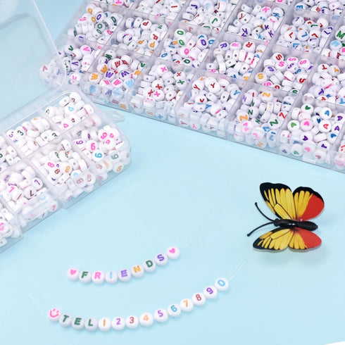1400Pcs Letter Beads with 400Pcs Number Beads, Round Letter Beads 4x7mm Acrylic Alphabet Beads and Number Beads, Friendship Bracelets Jewelry Maki...