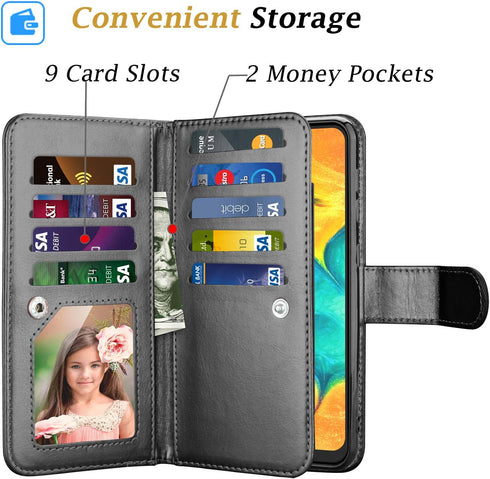 Takfox Wallet Case for Samsung Galaxy A50, Galaxy A50 Case Wallet PU Leather with 9 Card Slots Holder Folio Flip Magnetic Detachable Phone Case & ...