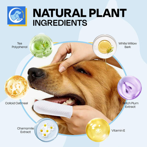 Dental Care Wipes for Dog- Teeth Cleaning Finger Wipes for Plaque and Tartar Removal, Safe & Gentle Disposable Toothbrush Wipes for Fresh Breath &...