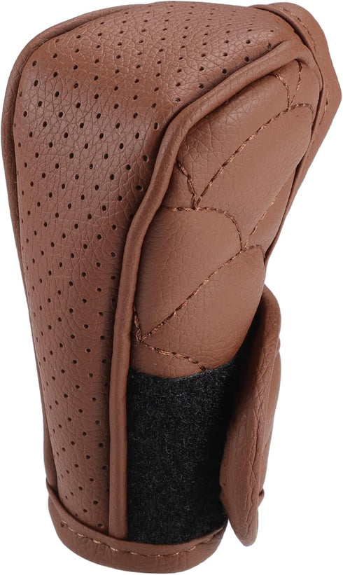 Car Shift Knob Cover with Breathable Design Universal Vehicle Interior Shift Gear Cover Trim Accessories Decorative Faux Leather Brown...