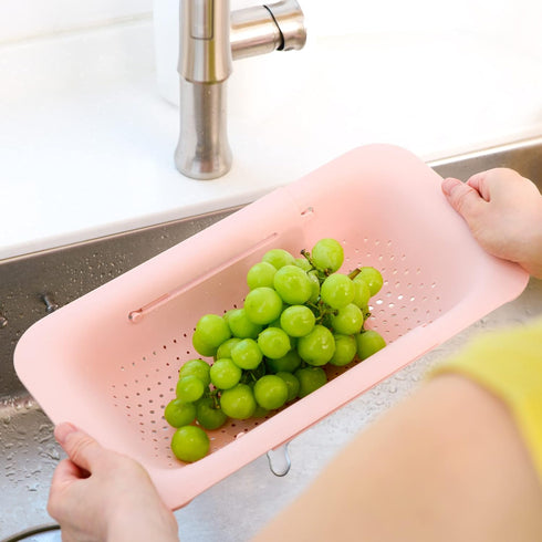 BLUE GINKGO Over the Sink Colander Strainer Basket - Wash Vegetables and Fruits, Drain Cooked Pasta and Dry Dishes - Extendable - New Home Kitchen...
