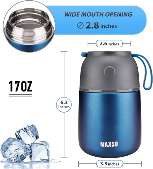 Insulated Thermo Food Jar for Hot & Cold Food for Kids Adult, 17 oz Soup Thermal Hot Food Containers for Lunch, Triple Layer Insulation Stainless ...