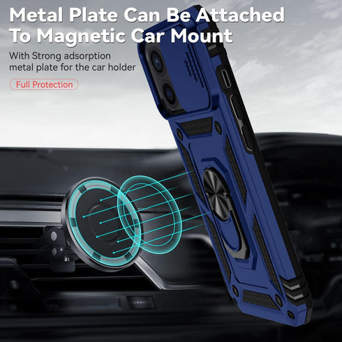 for iPhone 12 Mini Case with Slide Lens Cover, HD Screen Protector, Military Grade Drop Protection, Magnetic Rotated Ring Holder Kickstand Phone C...