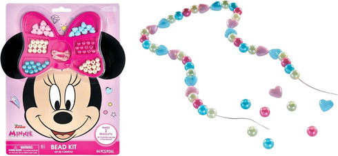 Disney Minnie Mouse Colorful Plastic Jewelry Bead Kit - 64 Beads & 2 Elastic Strings - Perfect DIY Activity for Kids - 1 Set...