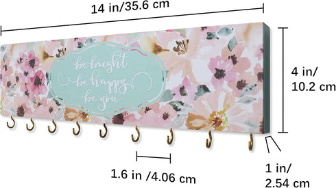 SANY DAYO HOME Be Bright Be Happy Be You Wall Mount Necklace Holder Organizer with 9 Jewelry Hooks for Ring, Hair Bow, Headband, Purse - Wall Deco...