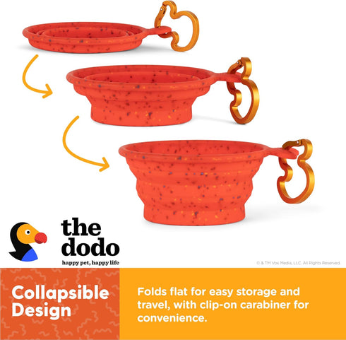 The Dodo Collapsible Dog Bowl, Red; Travel Dog Bowl That Folds Flat and Clips with Carabiner for Easy Storage and Carry...