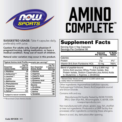 NOW Sports Nutrition, Amino Complete™, Protein Blend With 21 Aminos and B-6, 360 Veg Capsules...