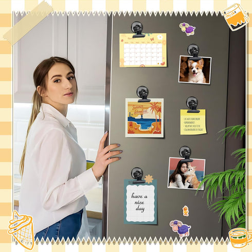 12pack Fridge Magnets Refrigerator Magnets Magnetic Clips Heavy Duty Detailed List Display Paper Fasteners on Home& Office& Teaching (Black, 12)...